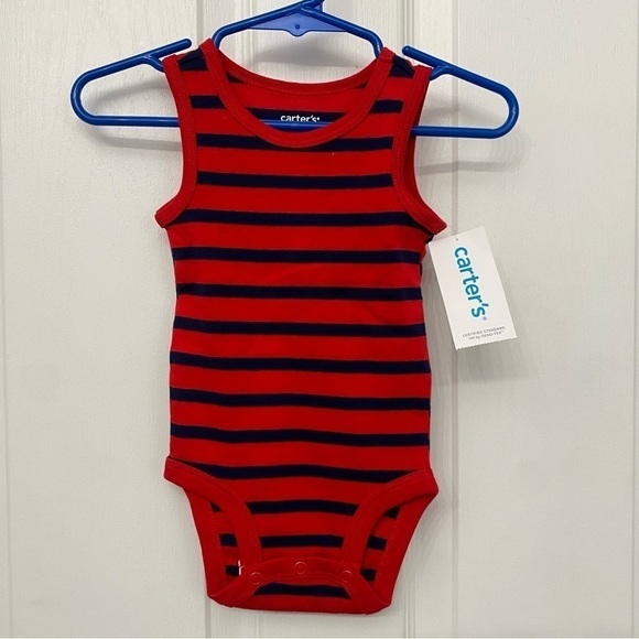 🆕 Carter’s Sleeveless Bodysuit Red Blue Striped 3M Unisex - Picture 5 of 5